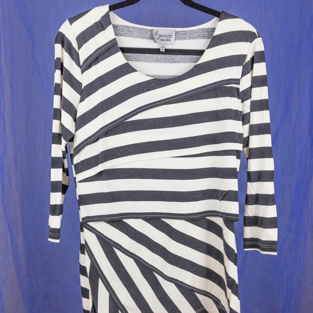 3/4 sleeved striped Lynn Aitche Silver blouse